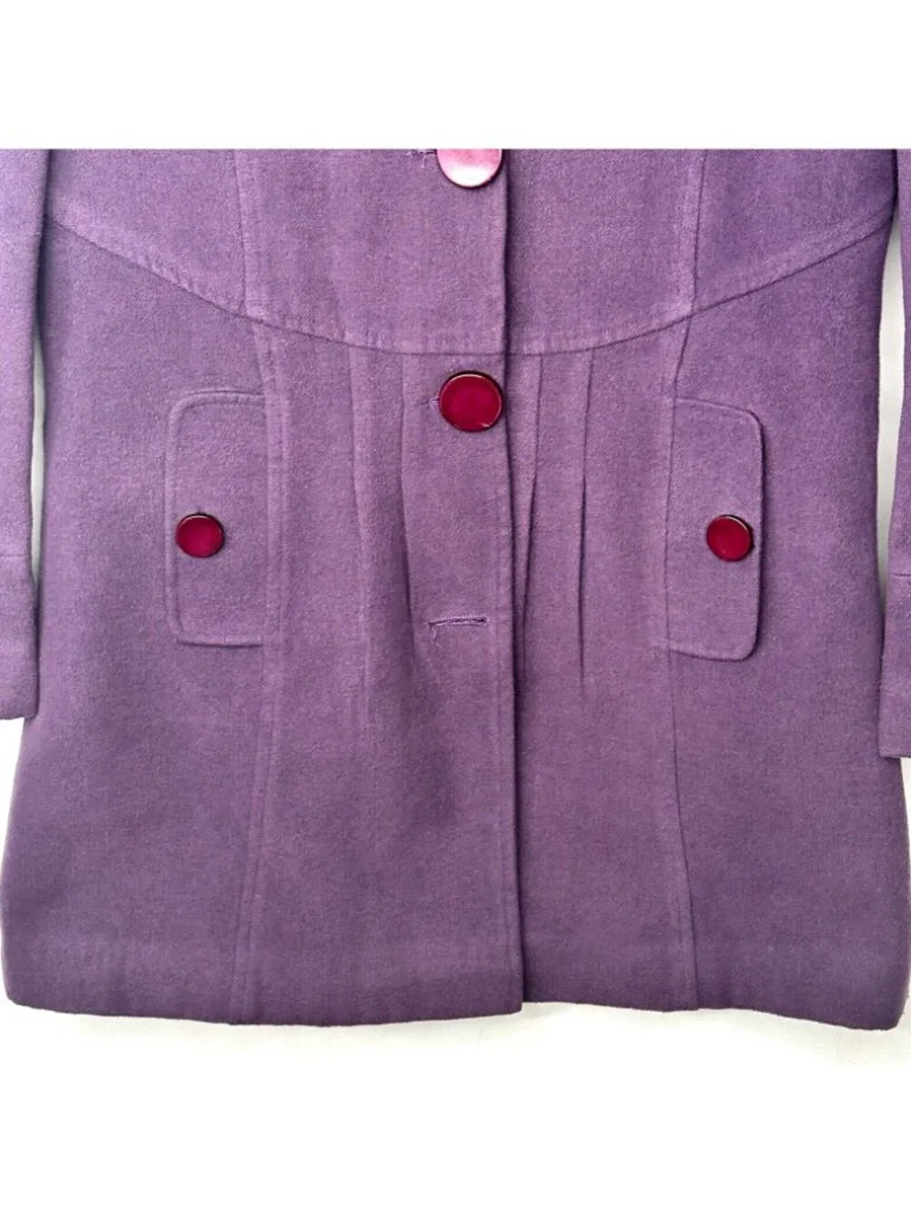 Womens Wool Blend Dress Coat Purple L Shawl Collar Button Front Lined Queens